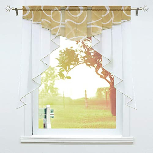 SCHOAL Scheibengardinen Küche Bistrogardinen Voile Transparente Kurzgardinen Kleinfenster Gardinen mit Kräuselband/Tunnelzug 1 Stück BxH 120x125cm Sand