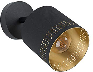 EGLO Wandlampe Esteperra, 1 flammige Deckenlampe Vintage, Retro, Wandleuchte innen aus Stahl und Textil, Wohnzimmerlampe, Flurlampe in Schwarz, Gold, Spot mit E27 Fassung