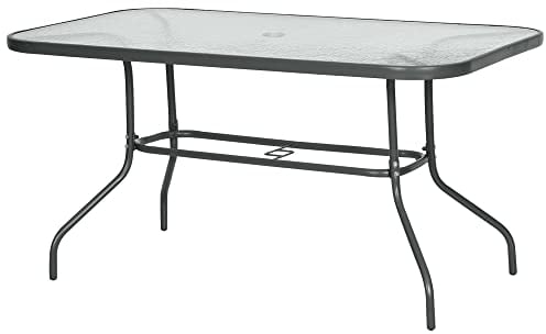 Outsunny Table de Jardin rectangulaire dim. 140L X 80l x 70H cm métal époxy Gris Plateau Verre trempé
