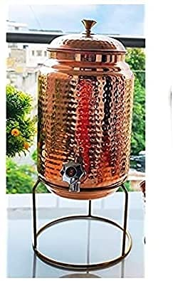 Will & Weaves Distributeur d'eau en cuivre martelé pur avec robinet – Carafe à eau matka avec support – 5 litres