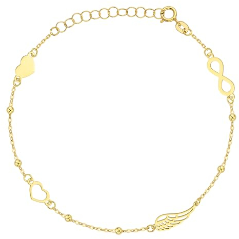 Lumari Gold Goldarmband 333 8k Gold Gelbgold Herz Engelsflügel Unendlichkeit Gravur