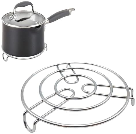 Cooling Rack Round Metal Trivets Holder Hot Pot Pan Cooking Stand Non-Stick Steaming Wire Rack for Kitchen Worktops Protector- Chrome
