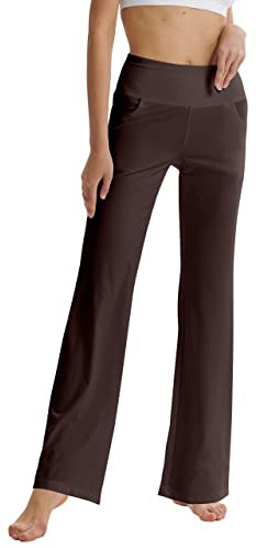 LaiEr, Pantaloni da yoga svasati, con tasche laterali, a vita alta, da donna, Marrone, XXXL