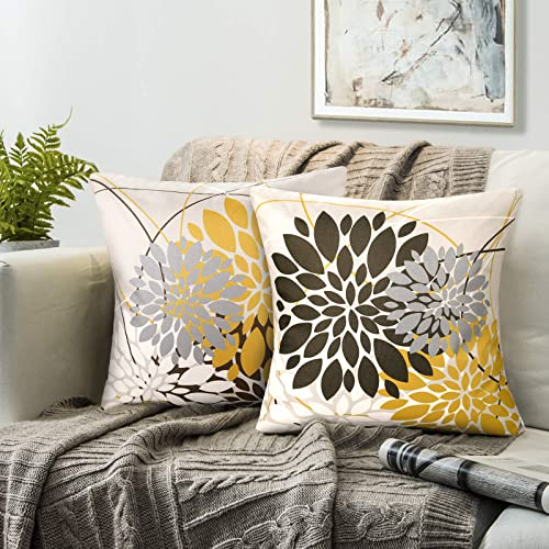 RYBornament Geometrisch Pillow Case 40×40 Kissenbezug Braun und Gelb Kissenhülle Herbst Blume Kissenbezüge 2er-Set Leinen Kissenhüllen Für Wohnzimmer Vorbau Sofa Couch Kissen Dekor
