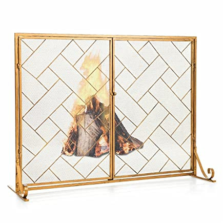 luckxuan Salvachispas Chimenea Pantalla de Chimenea de 2 Paneles, Valla de Seguridad de protección de Puerta Doble (Color : 01)