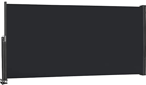 TRMLBE 1,4m x 3m Seitenmarkise Ausziehbar Sichtschutz Balkon Sonnenschutz Windschutz Senkrechtmarkise Außen Sichtschutzwand Garten Terrasse mit Griff & Alu Ständer Vertikalmarkise, Anthrazit