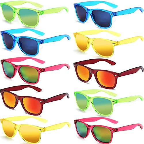FSMILING Lot de 10 Lunettes de Soleil Couleur Fluo lunettes de fête pour Femmes Hommes Adulte Pack de Fete Anniversaire Beach Pool Party