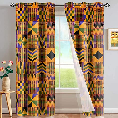 FIBITA Vorhang Blickdicht Afrika Vorhänge Geometrie Gardinen Wohnzimmer Schlafzimmer Afrika Verdunklungsvorhänge 3D Druck Vorhang 140x245 cm Ösenvorhang 2er Set