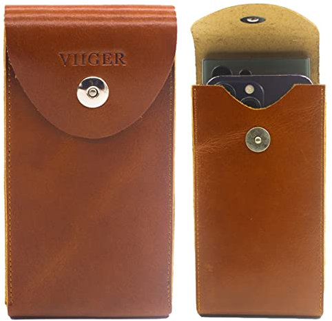 Leather Dual Cell Phone Belt Holster for iPhone 17 Pro Max 16 Pro Max Samsung Galaxy S25 Ultra S24 Ultra Flip Cell Phone Case for Belt Universal Smartphone Pouch with Belt Loop Clip for Men Women