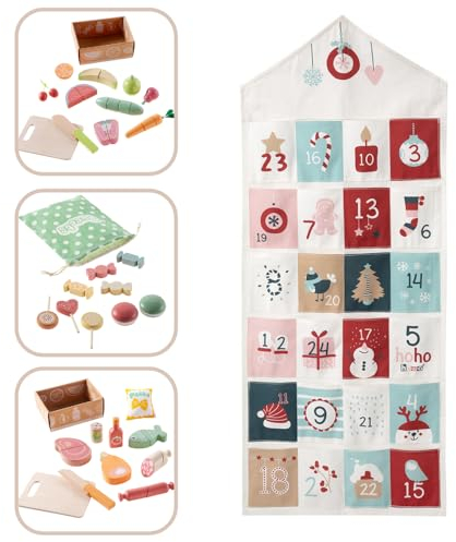 howa Adventskalender Weihnachtskalender für Kinder gefüllt mit Holzspielzeug Kaufladenzubehör Spiellebensmittel 18803