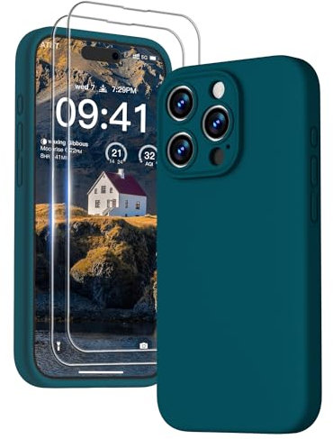 GOODVISH 3 in 1 Case for iPhone 15 Pro Max Case, [2 Screen Protector] Full Body Covered Anti-Scratch 4 Layer Shockproof Structure Soft Microfiber Lining Phone Case 6.7 inch, Dark Green