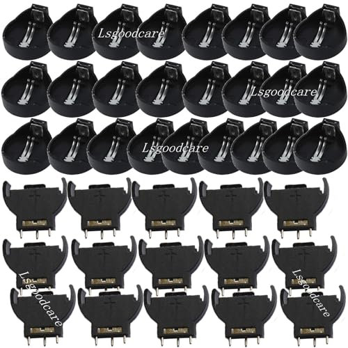 Lsgoodcare 50Pcs CR2032 Vertical Button Cell Battery Sockets Holder Case Plastic Shell Type Black +50Pcs CR2032 CR2025 Batteries Socket Box Case Holder Black 
