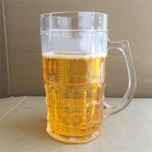 Senermter Neuartiger Bierkrug, 450 ml doppelschichtiges Bierglas, kreative Doppel-Mezzanine-Bierkrüge, lustiger künstlicher Bierkrug mit Henkel, Bierbecher für drinnen und draußen
