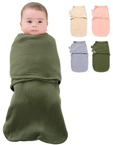 HINATAA Baby Schlafsäcke Neugeborene, Pucksack Baby 0-3/3-6 Monate mit Bio-Baumwolle, 3 in 1 Wickeldecke Babys, Baby Swaddle Einstellbare Breitere Klettverschluss Jungen Mädchen (Grün, 3-6 Monate)