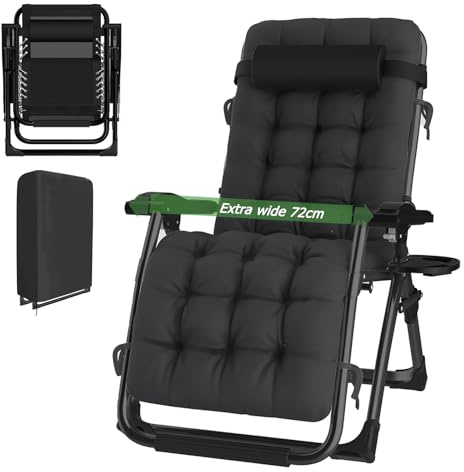 haiorjun Sonnenliege Liegestuhl Klappbar 200kg Belastbar Klappbare Gartenliege mit Abnehmbare Kissen und Auflage, Extra Breite 72 cm Relaxliege Garten Verstellbare Rückenlehne Balkonliege