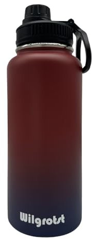 Wilgrotst Bouteille d'eau Acier Inoxydable avec Paille 946 ml, Gourde Isotherme avec 3 Couvercles et poignée Interchangeables, Sans BPA, Étanche, Idéale pour Sport, Randonnée, Camping, Rouge et Bleu