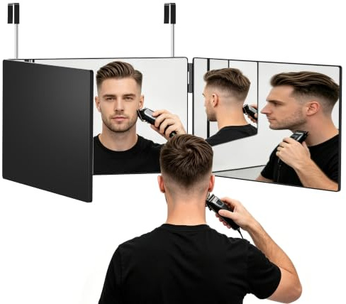 Alsonerbay 360° Spiegel 3-teilig, Haare selbst schneiden, Rasierspiegel | Höhenverstellbarer 3-Wege-Spiegel für Hinterkopf-Ansicht. Kosmetik-, Rasier- & Friseurspiegel für Haarschnitt