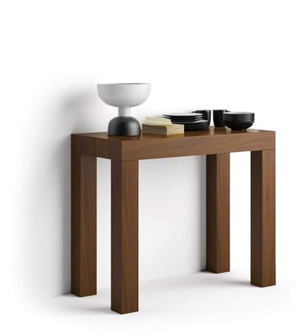 MOBILI FIVER, Mesa Consola Extensible First, 45(305) x90 cm, Color Nogal, para 14 Personas, Mesa Consola Extensible Comedor, Consola recibidor, Made In Italy