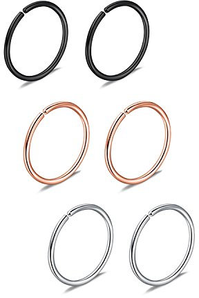 Briana Williams 6er Nasenpiercing Nasenring Fake Nasen Hoop Ring 22G 20G 18G 16G 6/8/10/12mm Chirurgenstahl Piercing Schmuck