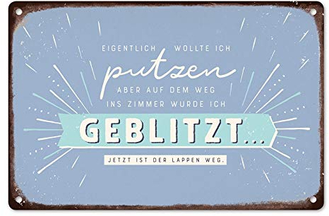 Grafik-Werkstatt Retro Blechschild mit Spruch | Deko-Schild | Wand-Dekoration | Putzen, blau, groß, 60995
