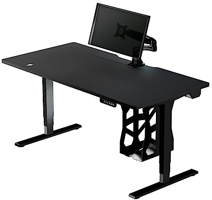 LeetDesk Dark Gaming Tisch in Schwarz - Elektrisch Höhenverstellbarer Schreibtisch - Computertisch - Ergonomisch - Minimalistisch - Kabelmanagement - Wireless Charger (160x80 cm)
