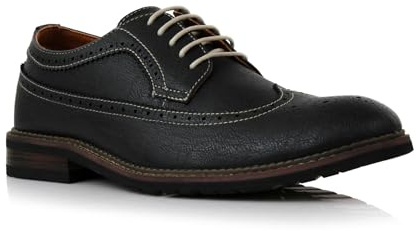 Ferro Aldo Phillip Men's Classic Longwing Brogue | Casual Wingtip Oxford with Contrast Stitching for Smart Casual Wear | MFA19312 | in Black, Size 10