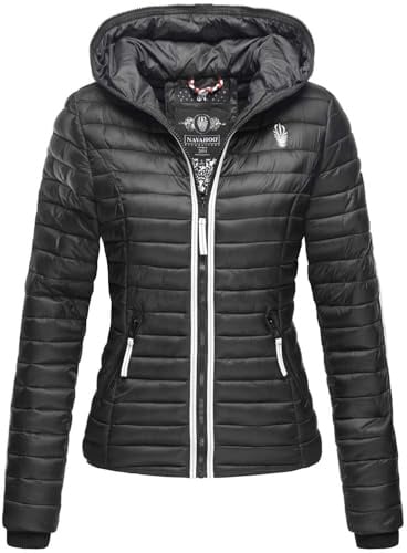 Navahoo Damen Jacke Steppjacke Übergangsjacke gesteppt Herbst Kapuze B811 [B811-Kim-Pri-Schwarz-Gr.M]