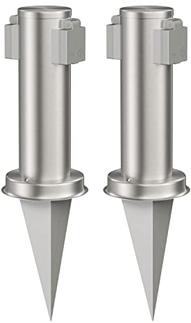ledscom.de 2 Stück Garten-Steckdosen-Säule PORU mit Erdspieß für außen, 2-Fach, Edelstahl, rund, 27cm