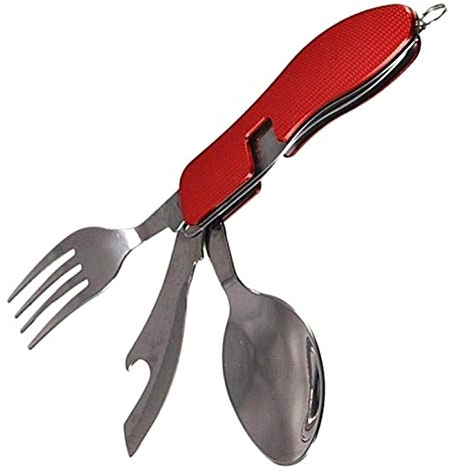 Set posate da campeggio pieghevoli viaggio esterno colore rosso forchetta coltello cucchiaio accessori leggeri utili per picnic escursioni viaggi idea originale compatta