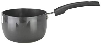 Hard Anodised Milk Pan with 2 Double Pouring Lips 16cm Black Aluminium Small Deep Large Milk Pan Boiling Pot with Dual Pouring Lips (16cm)