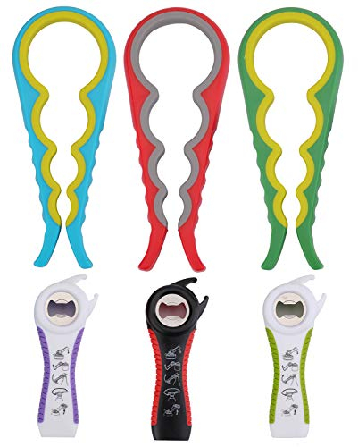 Nicunom 6er-Pack Dosenöffner, 5-in-1 Multifunktions-Dosenöffner, ergonomischer Flaschenöffner mit Silikongriff, einfach zu verwenden, für schwache Hände, ältere Menschen, Senioren, Arthritis-Patienten