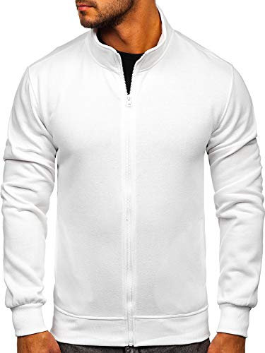 BOLF Uomo Felpa Senza Cappuccio con Cerniera a Zip Maglia Manica Lunga Tempo Libero Sport Fitness Outdoor Basic Casual Style B2002 Bianco M [1A1]
