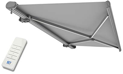 Schartec Premium Kassetten Markise elektrisch mit LED Beleuchtung Kassettenmarkise motorisierte Gelenkarmmarkise bis 500x300cm m (400x300cm, grau)