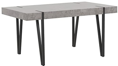 Beliani Mesa de Comedor Rectangular con Efecto hormigón y Patas metálicas de Color Negro 150 x 90 cm Adena
