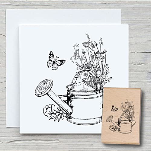 NEWSTAMPS Stempel Blumengießkanne Motivstempel aus Holz & Gummi zum Karten und Geschenke basteln, Holzstempel für Scrapbook, Textilstempel, Deko, Freunde