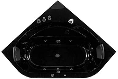 Supply24 since 2004 Whirlpool Badewanne Malta schwarz – 140x140 cm – Eckmontage links oder rechts – 12 Massagedüsen, LED Farblicht, XXL-Kopfstützen & Armaturen – Spa Whirlpool für 2 Personen – Indoor