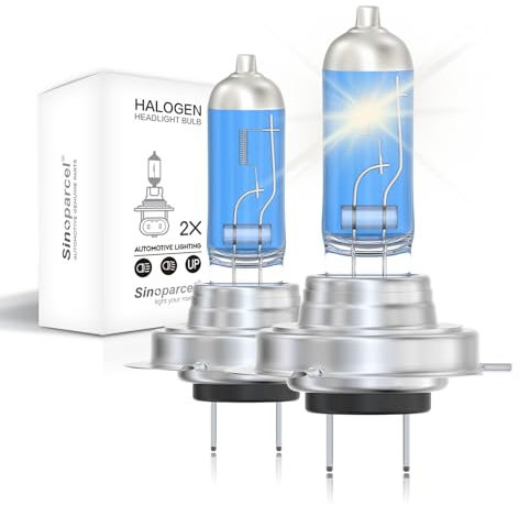 Sinoparcel H7 Headlight Bulb, 3800K H7 477 Car Headlight Bulb, 12V 55W for Low or High Beam, Fog Light, 150% Brighter Halogen Replacement, IP67, Pack of 2
