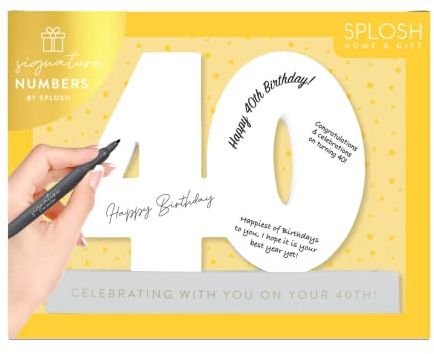 Splosh 40 Signature Numbers with a Stand to Hold The Number and Pen. Write Heartfelt or Funny Messages & Create Memories of The Special Day. 40th birthday decoration and 40th birthday gifts for women