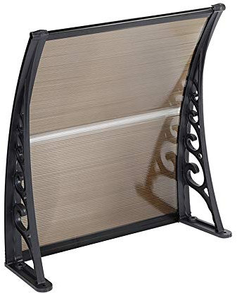 XUANYU Überdachung Haustür aus Aluminium und Polycarbonat, Vordach Haustür, Vordach für Haustür, Türdach, Balkon, Pavillion, Regenfest und UV Schutz (100×100 cm, Braun-schwarz)