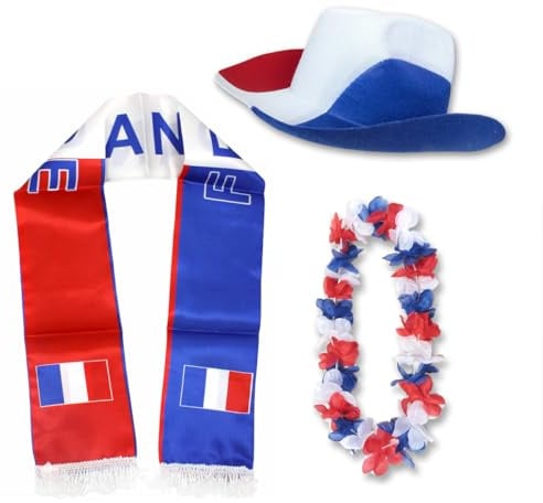 Sonia Originelli Fanset Fanartikel Fanhut Blumenkette Fanschal WM EM Farbe: Frankreich