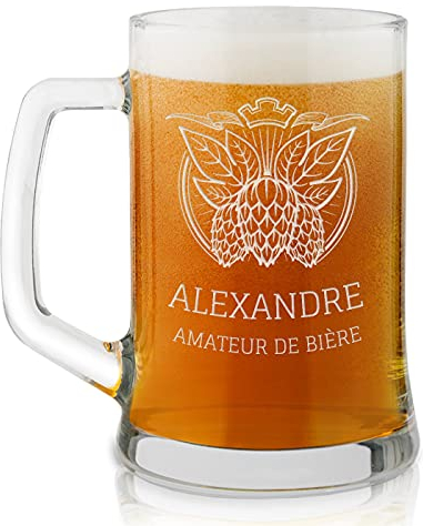 Maverton Chope à Bière Gravée de 50 cl – Chope personnalisée avec Anse - Verre pour les Amateurs de Bière – Cadeau Anniversaire Homme - Cadeau Homme - amateur