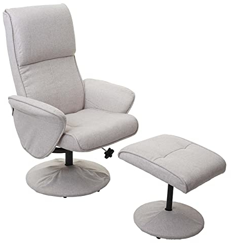 Relaxsessel Helsinki, Fernsehsessel Relaxliege TV-Sessel mit Hocker - Stoff/Textil, Creme-beige