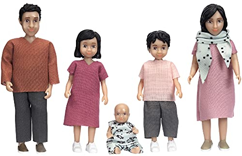Lundby Dolls House People Family - Jamie Dollhouse Family Set of 5 (2 Adults + 3 Children), Dolls House Furniture Accessories, Bendable Plastic Dollhouse People for Girls and Boys Age 3+,1:18