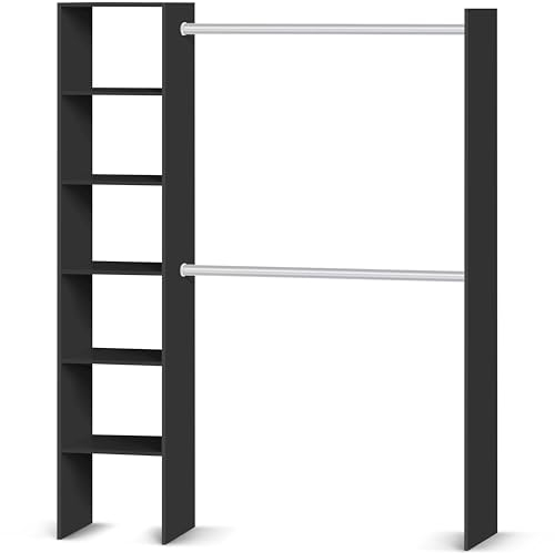 habeig KLEIDERSCHRANK BEGEHBAR Regal Kleiderständer Schrank weiß schwarz Garderobe 190 x 125-175 cm verstellbar #6000 (Black)