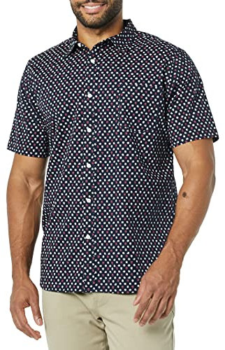 Amazon Essentials Chemise en Popeline à Manches Courtes Coupe Ajustée Homme, Bleu Marine Rose, L