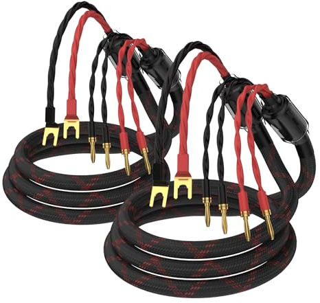 Tertullus Audiophile Biwire Speaker Cable Spade to Banana Plug, 1 Pair HiFi Speaker Cable High-Fidelity Sound Cables with 4 Spade and 8 Banana Plugs (3m/9.80ft)