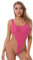 Oyolan Body String Sexy Femme Dentelle Micro Bikini Ficelle Dos Nu Lingerie Erotique Body Col V Décolleté Plongeant Monokini Maillot de Bain Type D Rose Taille Unique