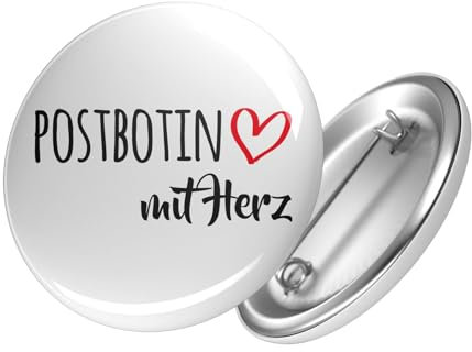 Huuraa Button Postbotin mit Herz Ansteckbutton 25mm mit Motiv für die tollsten Menschen Geschenk Idee für Freunde und Familie