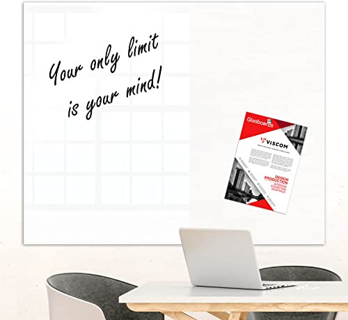 VISCOM Design Glasmagnettafel MIO - 45x45 cm Weiß - Sicherheitsglas | Stylisches Glasboard für Zuhause und im Büro - Glastafel beschreibbar und magnetisch - inkl. Magnete, Stift, Schwamm