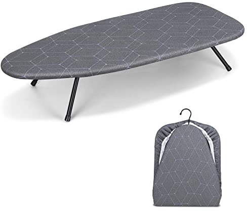 Duwee Petite Planche à Repasser Pliante avec Patin en Feutre de 10 mm, Peu encombrante, avec Crochet, 31 × 76 cm, Gris